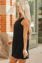 Black Corduroy Mini Dress With Pockets