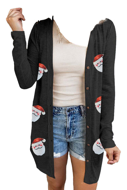 Black Sequined Santa Cardigan For Trendy Style