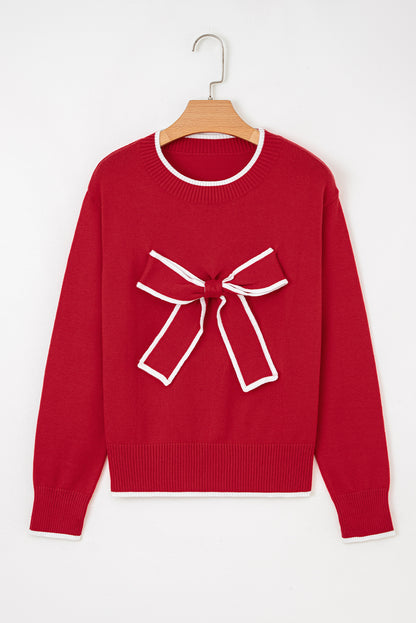 Red Bow Accent Holiday Sweater