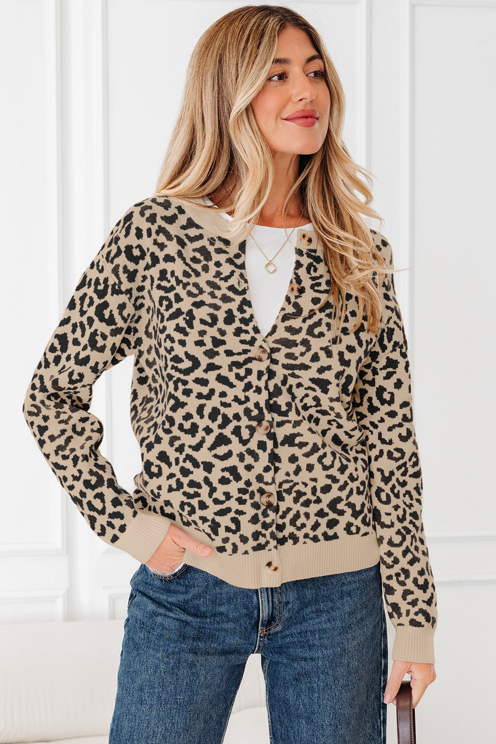 Khaki Leopard Print Cardigan For Stylish Looks