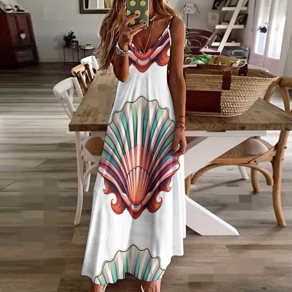 Stunning Sea Shell Sling Ankle-Length Dress – Elegant Coastal Style