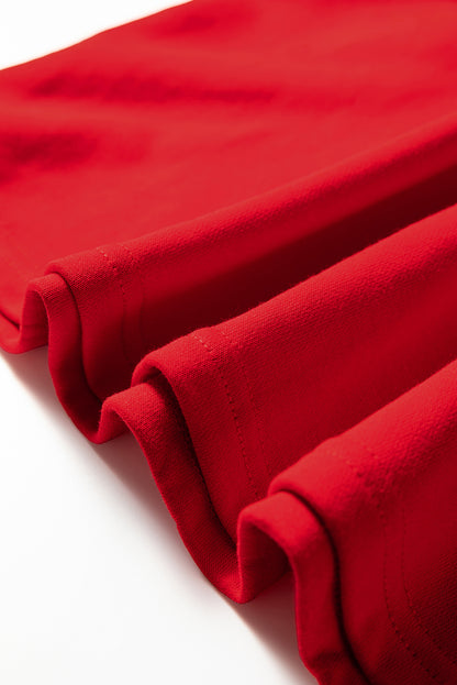 Red Varsity Sweatshirt Dress Cozy Pocketed Mini