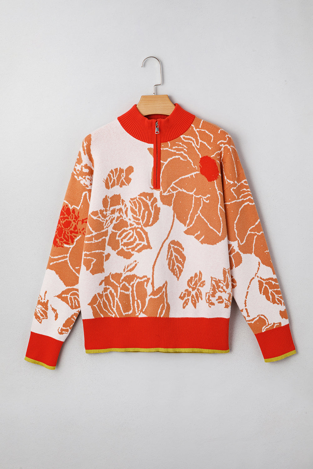 Khaki Floral Pullover Sweater