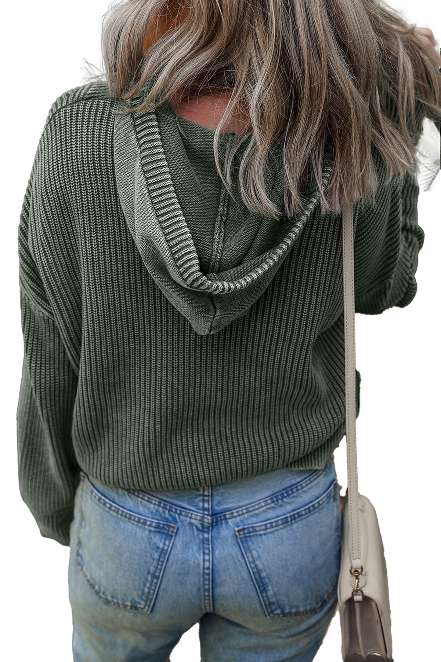 Mist Green Ribbed Hooded Sweater