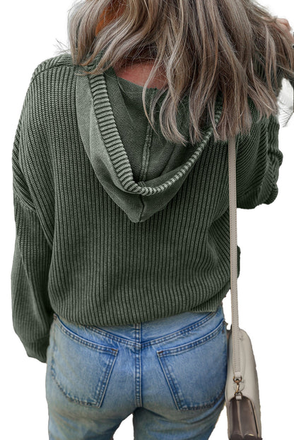 Mist Green Ribbed Hooded Sweater