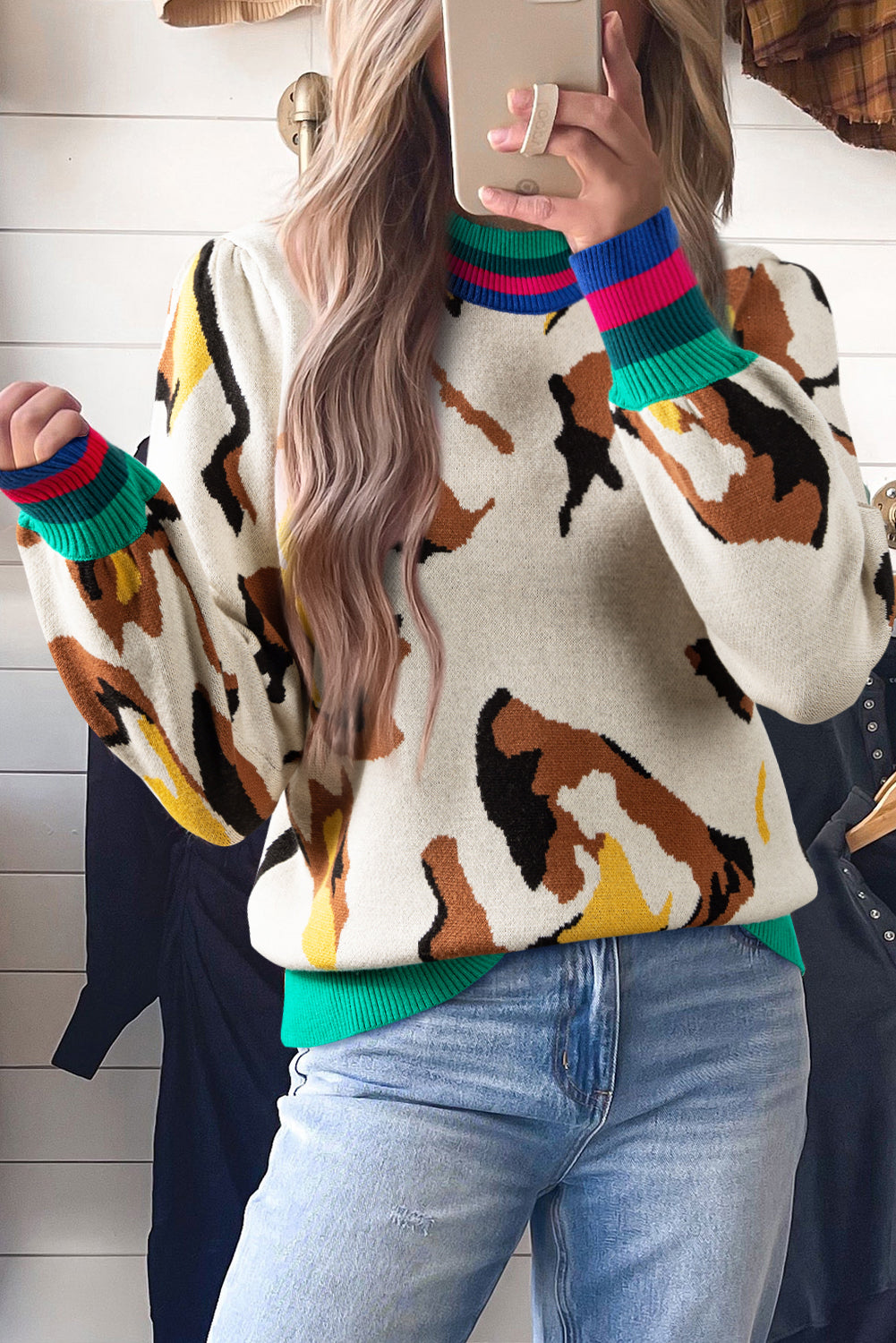 Apricot Animal Print Knit Sweater