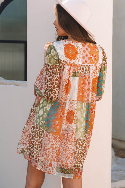 Orange Boho Paisley Dress Mini