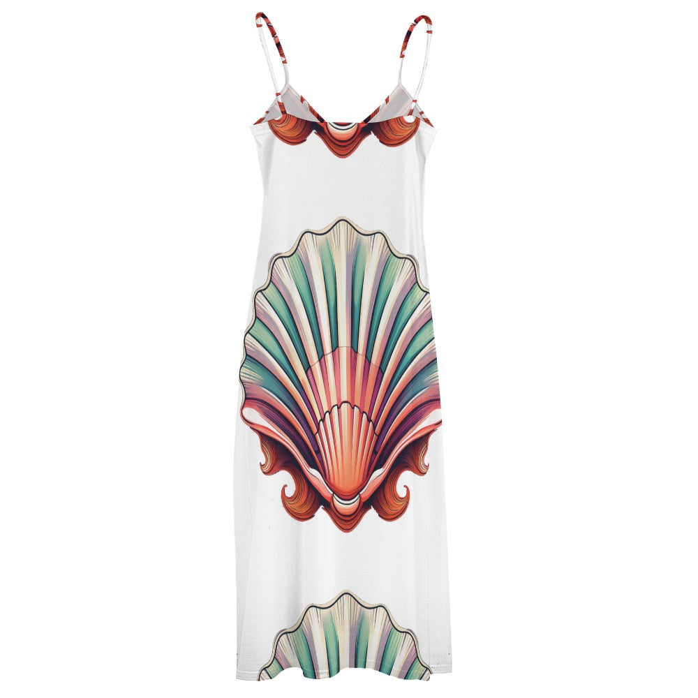 Impresionante vestido de conchas marinas hasta los tobillos: elegante estilo costero