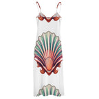 Impresionante vestido de conchas marinas hasta los tobillos: elegante estilo costero
