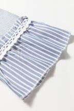 Sky Blue Striped Maxi Dress Flowy Boho Lace