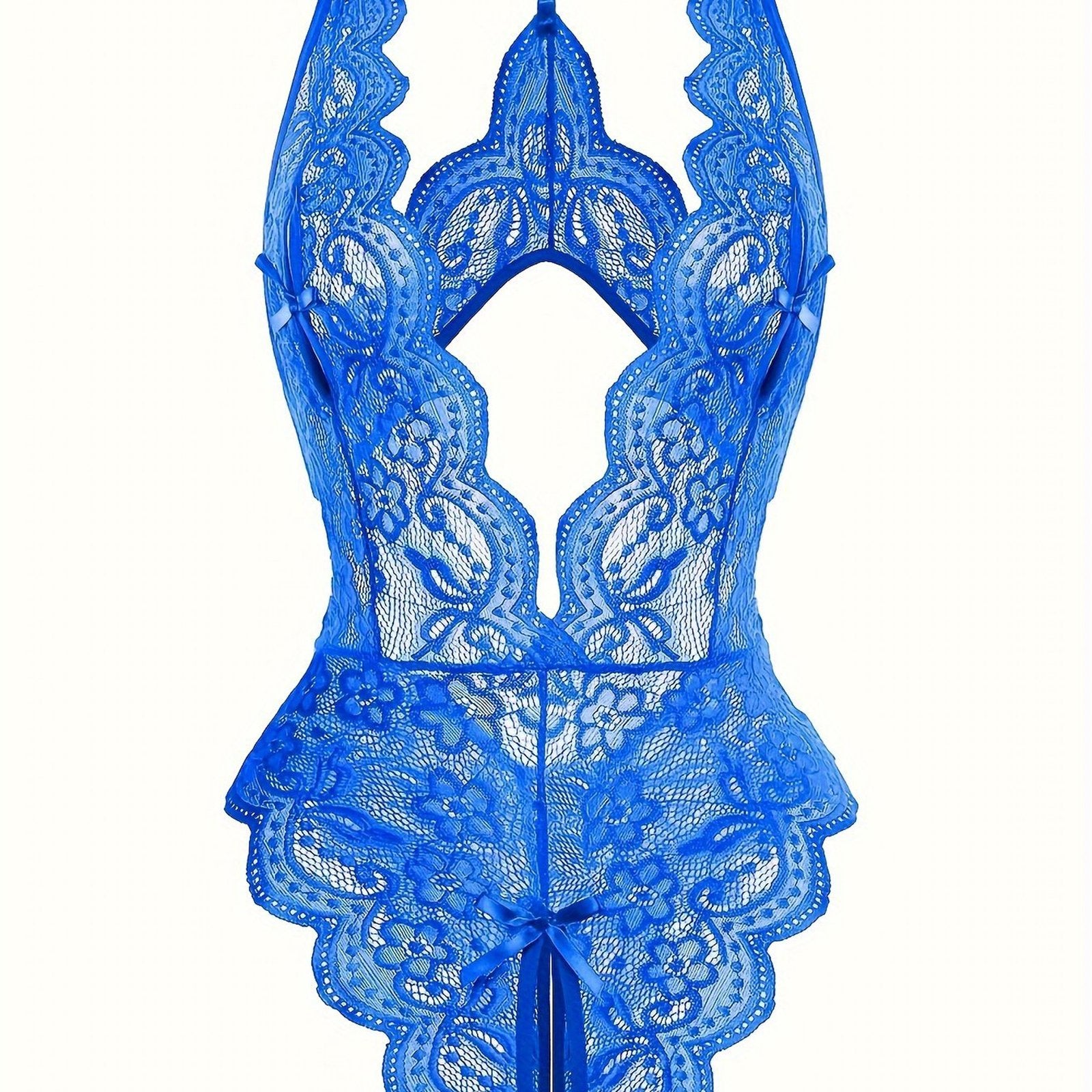 Sultry Floral Lace Bodysuit - Backless, Semi-Sheer, Open Crotch