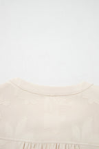 Parchment Long Sleeve Notched Neck Jacquard Tiered Mini Dress
