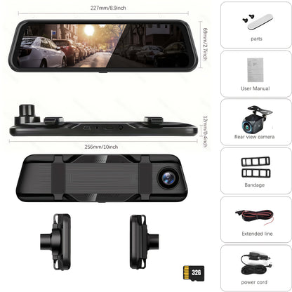 4k Mirror Dash Cam With Dual Cameras