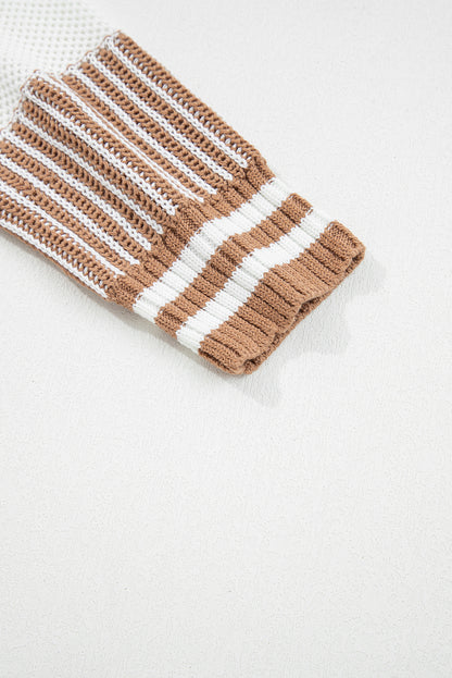 Brown Striped Patchwork Sweater For Trendy Look