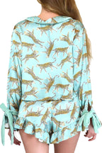 Green Leopard Satin Pajama Set For Women