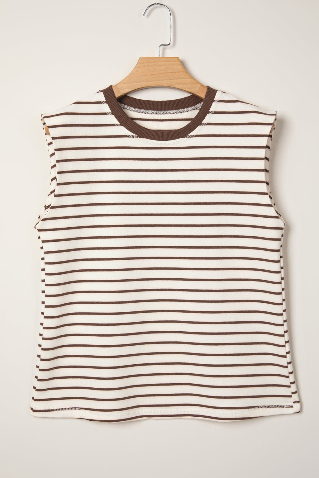 Camiseta sin mangas holgada con cuello redondo y ribete de canalé a rayas rojas