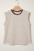 Camiseta sin mangas holgada con cuello redondo y ribete de canalé a rayas rojas