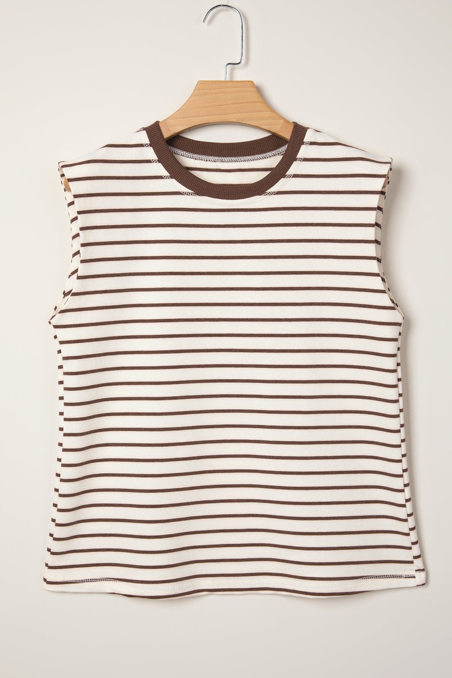 Camiseta sin mangas holgada con cuello redondo y ribete de canalé a rayas rojas