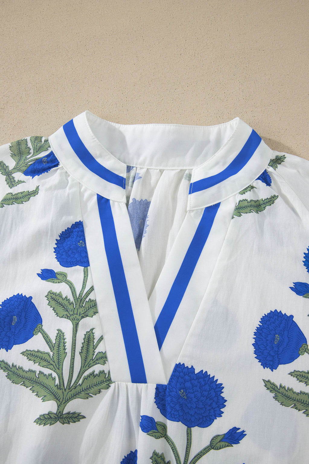 Green Casual Wild Flower Print V Neck 3/4 Sleeve Blouse