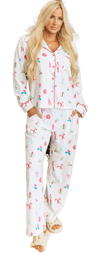 White Christmas Pajama Set For Cozy Nights
