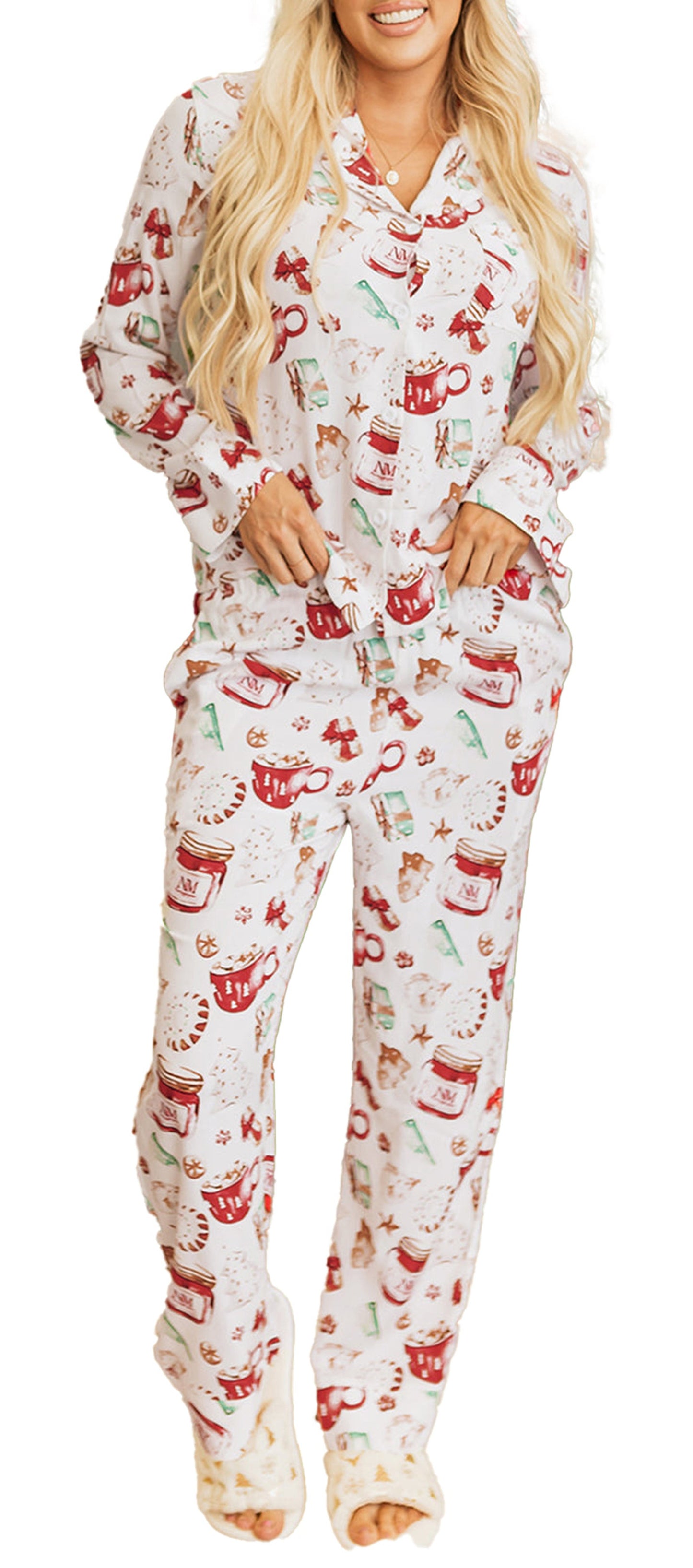 White Christmas Pajama Set For Cozy Nights