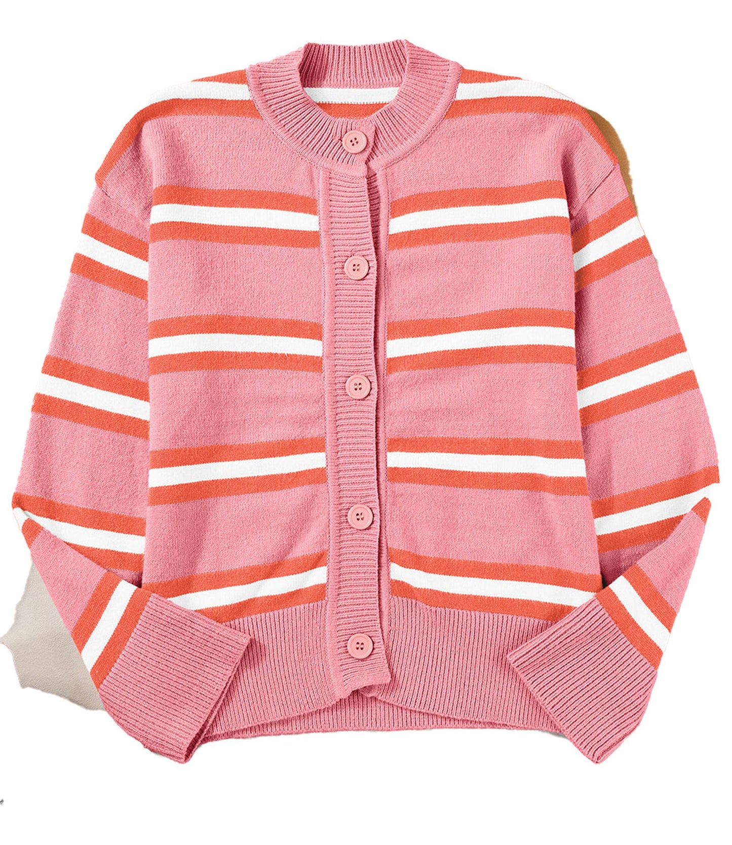 Pink Striped Cardigan Sweater For Women