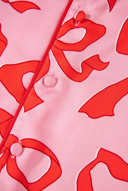 Pink Bow Print Pajama Set For Cozy Nights