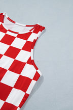 Black Checkerboard Printed Slim Tank Top
