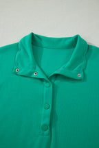 Beau Blue Solid Color Snap Button Polo Collar Short Sleeve Scallop Hem Mini Dress