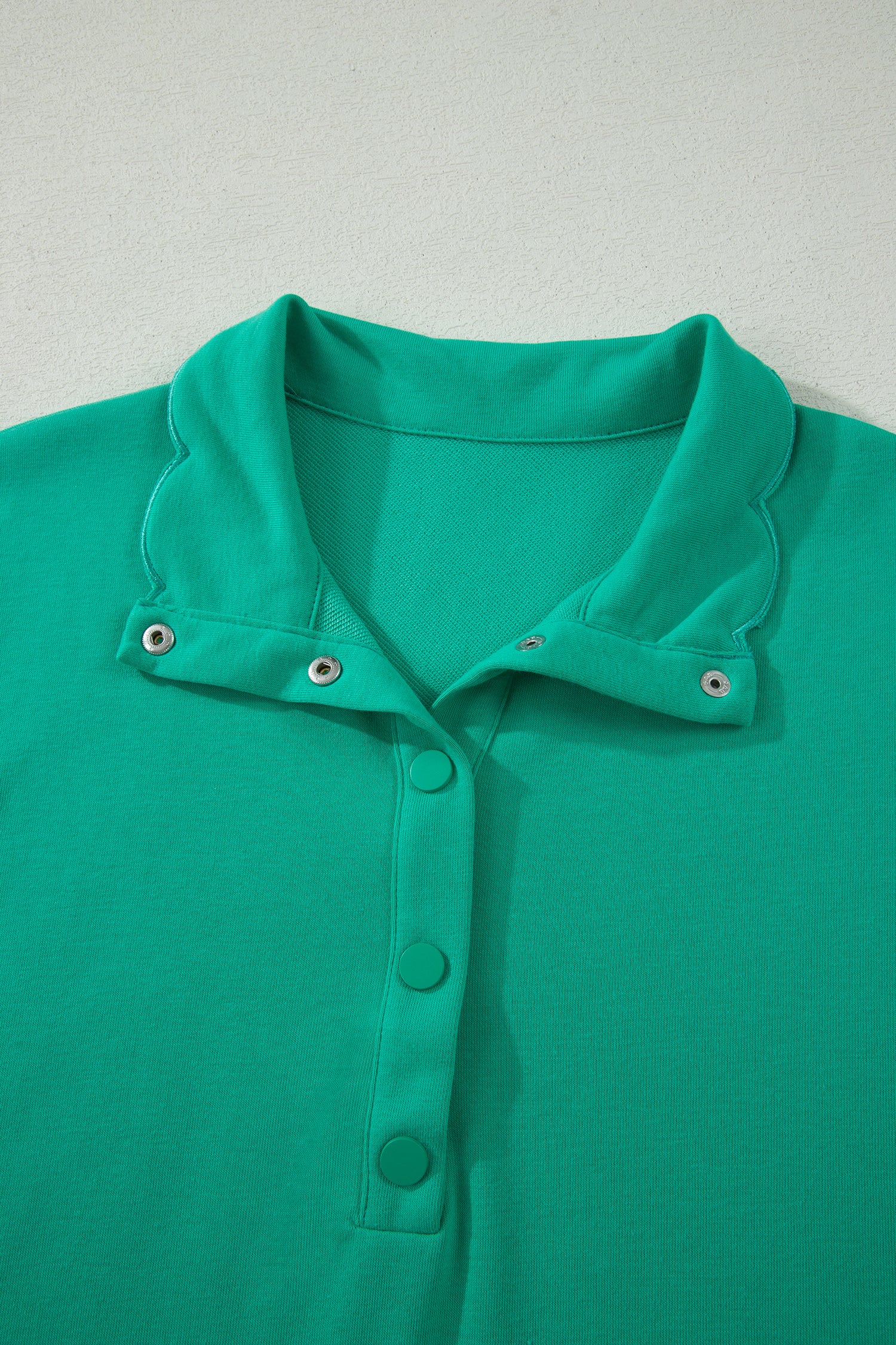 Beau Blue Solid Color Snap Button Polo Collar Short Sleeve Scallop Hem Mini Dress