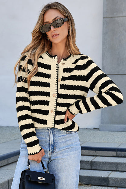 Black Stripe Cardigan Sweater For Trendy Outfits