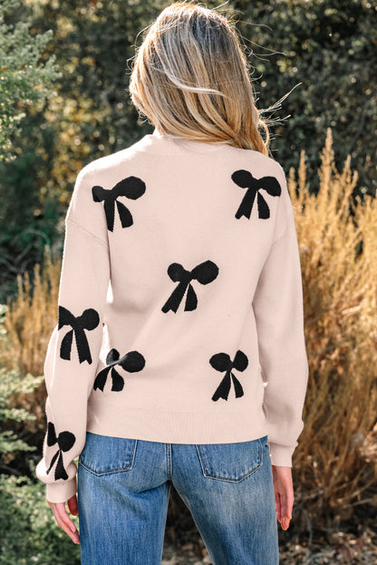 Pearl Embellished Bow Sweater For Chic Style