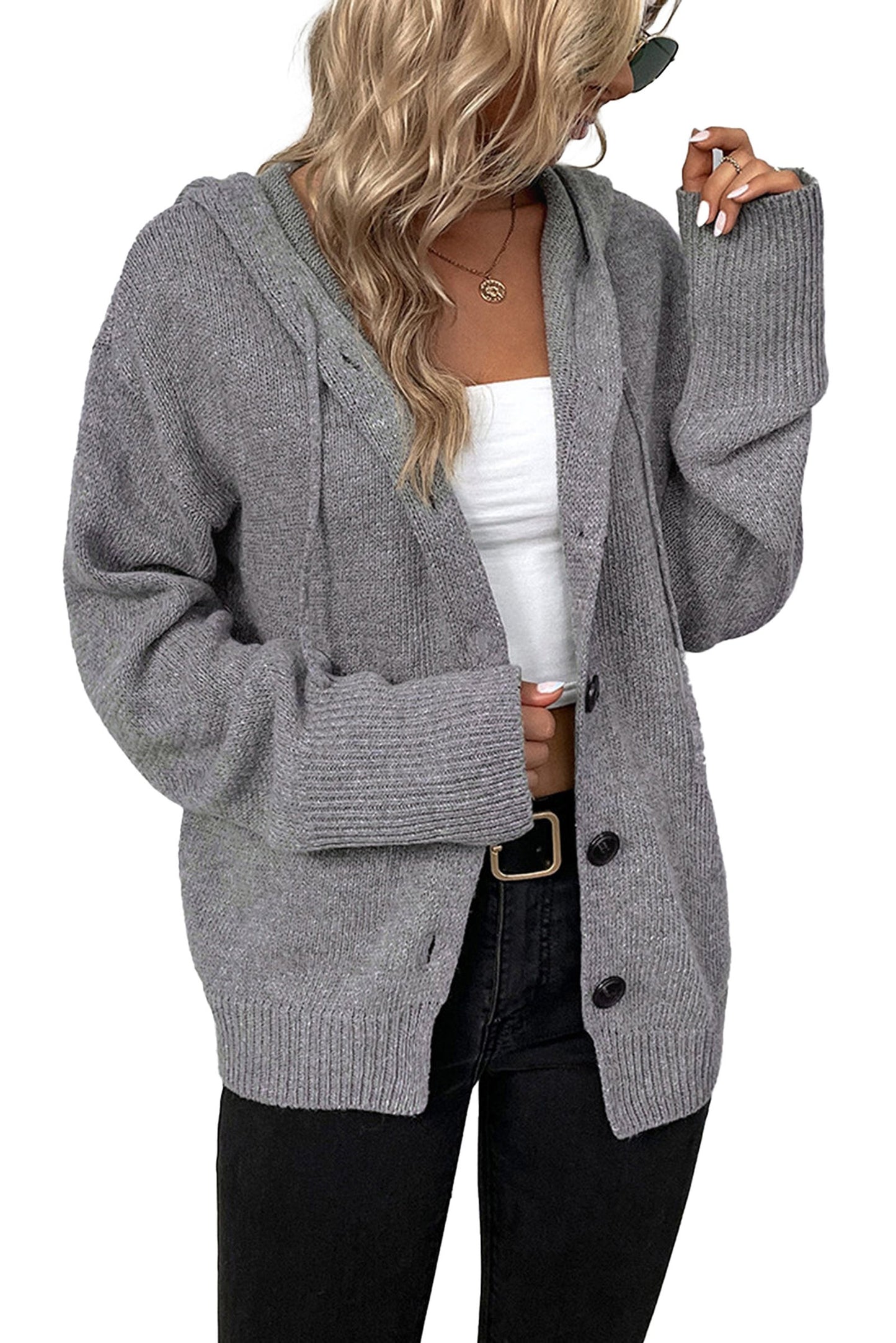 Medium Grey Hooded Sweater Cardigan