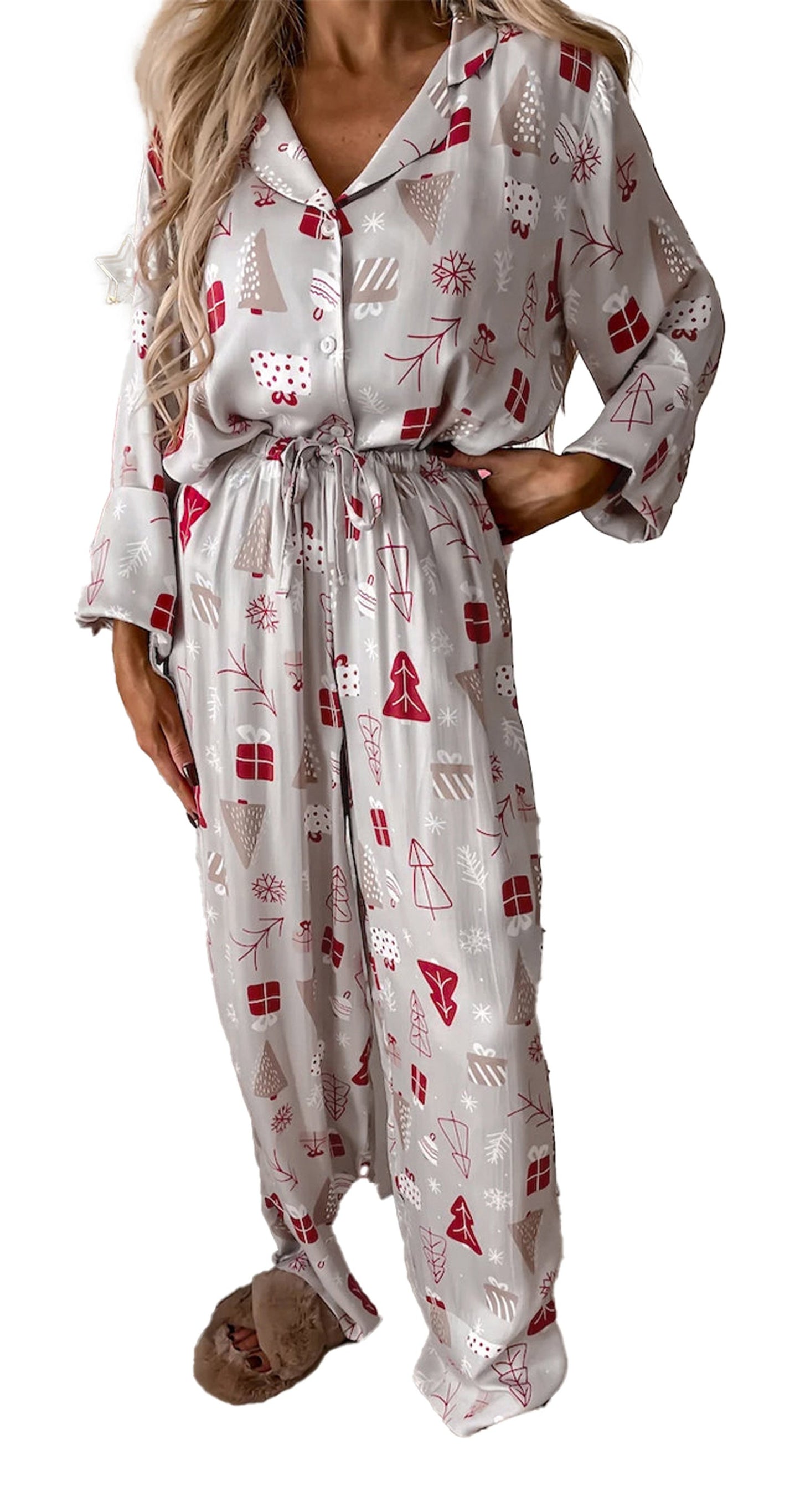 White Christmas Pajama Set For Cozy Nights