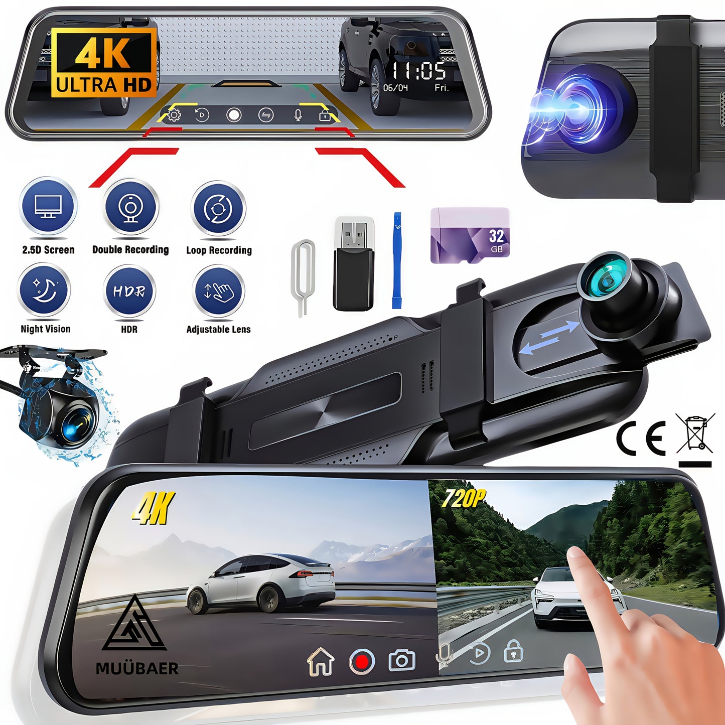 4k Mirror Dash Cam Front And Rear