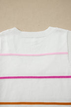White Stripe Round Neck Knitted Sweater Tank