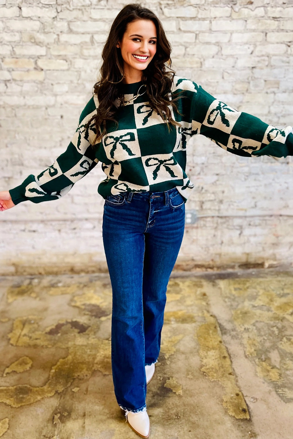 Blackish Green Checkered Sweater For Trendy Style