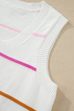 White Stripe Round Neck Knitted Sweater Tank