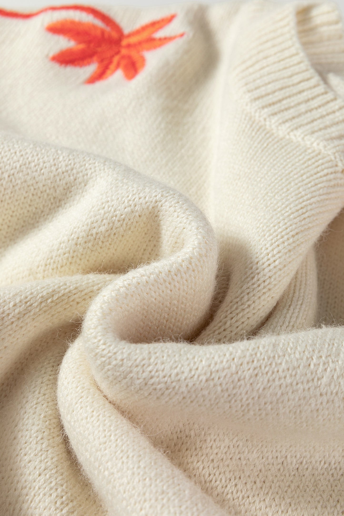 Beige Embroidered Floral Sweater