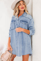 Oversized Denim Shirt Dress With Pockets