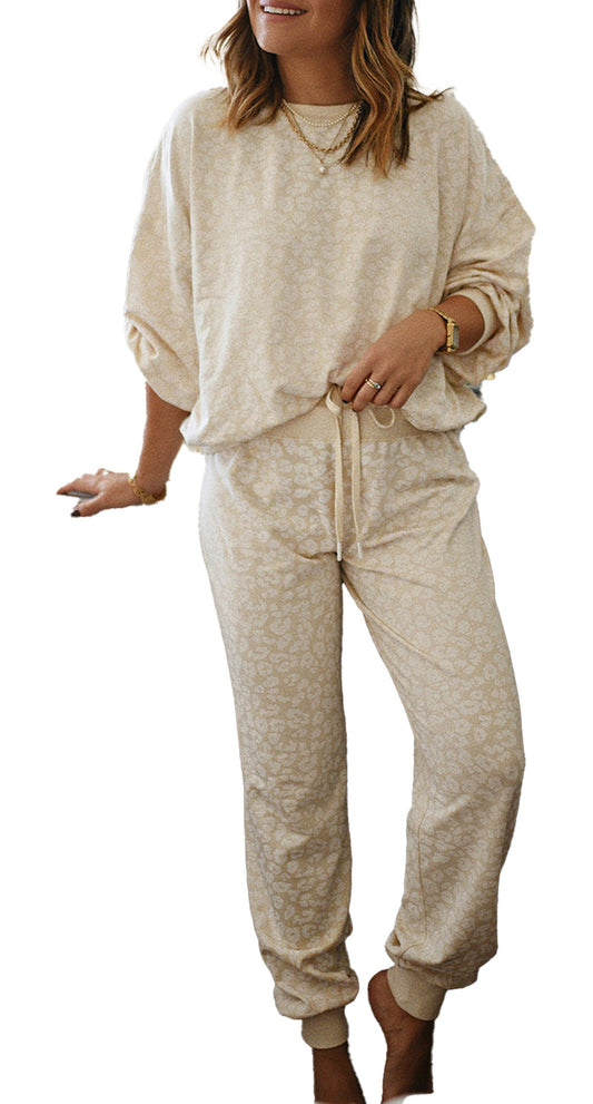 White Cheetah Print Loungewear Set