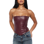 Strapless Corset Top in Burgundy Fashion