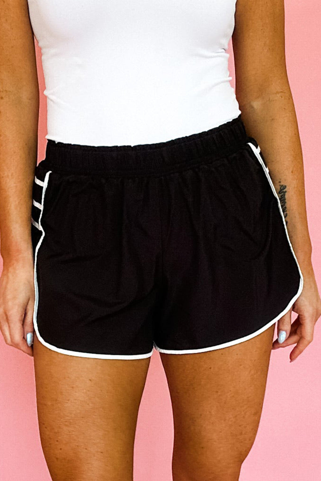 Bonbon Contrast Trim Pleated Casual Active Shorts