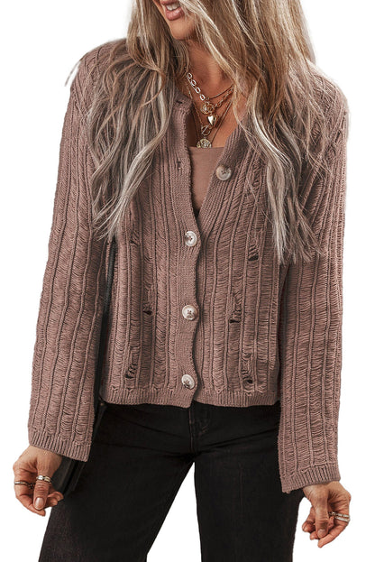 Textured Knit Buttoned Cardigan For Trendy Style