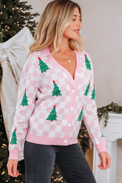 Pink Checkered Christmas Cardigan
