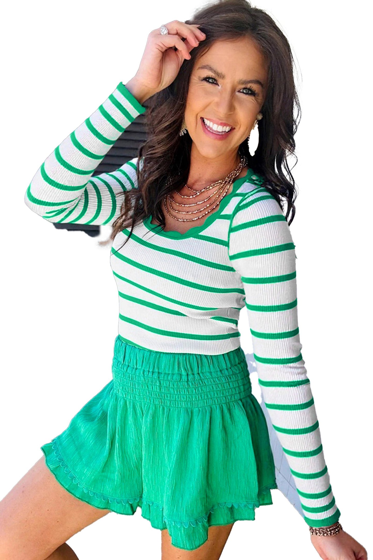 Black And White Striped Scalloped Sweater