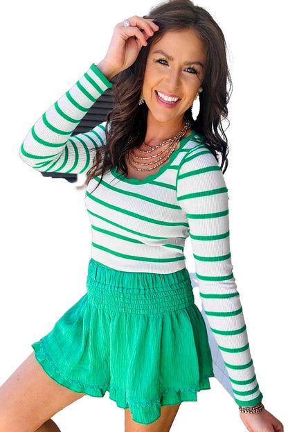 Black And White Striped Scalloped Sweater