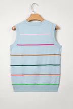 White Stripe Round Neck Knitted Sweater Tank