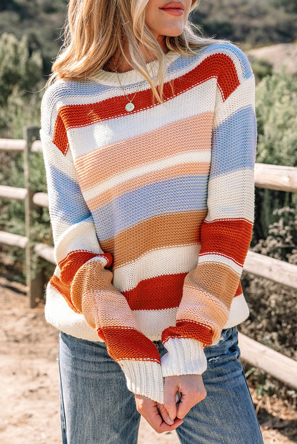 Pink Striped Colorblock Sweater