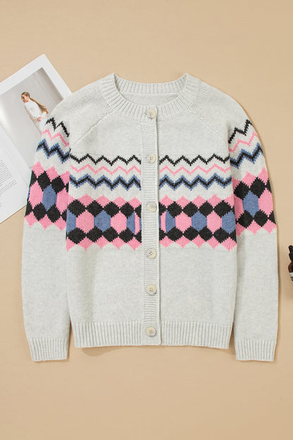 Pink Stripe Geometric Cardigan For Stylish Wear